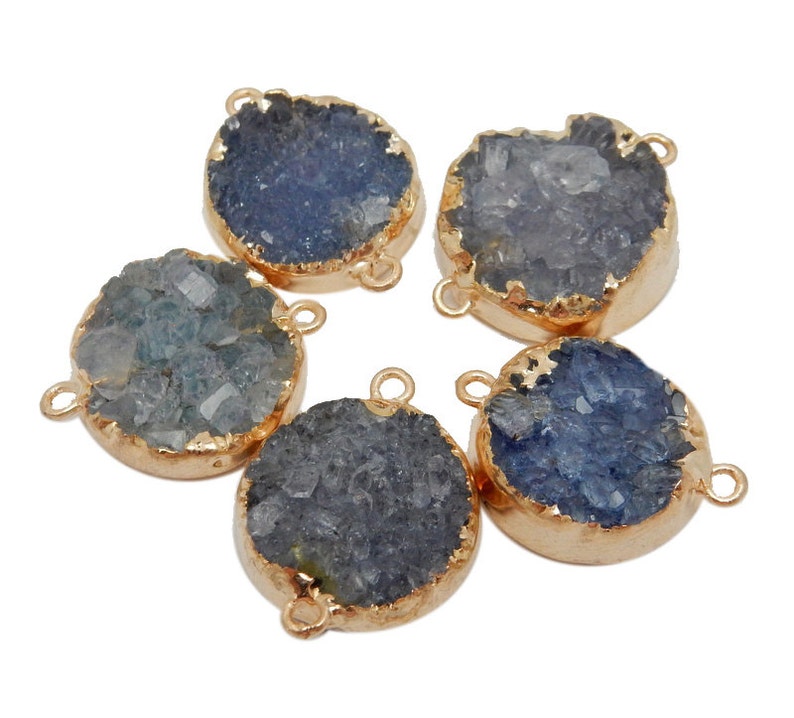 Druzy Double Bail Pendant Pair with 24K Gold Electroplated Edges Druzy Connector Pair