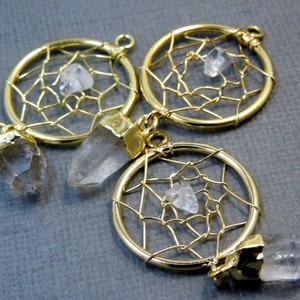Petite Dream Catcher Pendant with Crystal Quartz Nugget and Dangling Point Gold Plated S25B7-09 image 5
