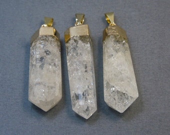 Light Tan Crystal Quartz Point Pendant with Gold Electroplated Cap (S70B4-18)