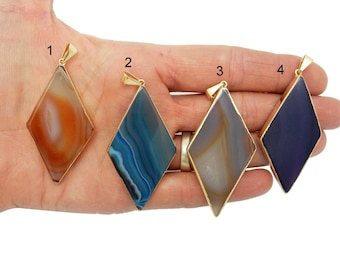 Agate Slice Pendant with 24k Gold Electroplated Edges - Diamond Shaped - You Choose ONE (1) PENDANT - (Lot G-437)