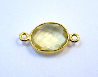 Lemon Quartz Oval Station Double Bail Pendant Connector - 11mm x 9mm Teardrop Gold Over Sterling (S37B3-17)