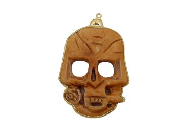 スカルペンダント - 電気メッキ 24K ゴールドエッジ付き大型スカル