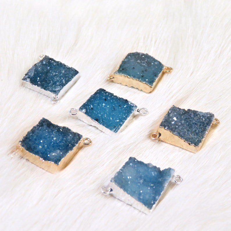 S118B8 Druzy Pendant Diamond Shaped Double Bail Pendant Gold or Silver Electroformed