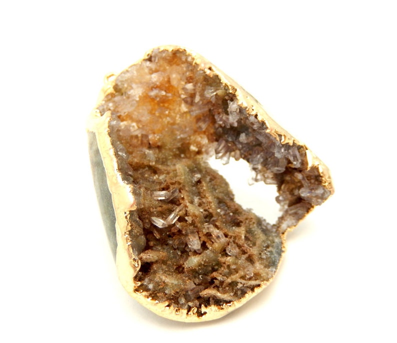 S68B9-03 Natural Druzy Natural Freeform Druzy Pendant with Electroplated 24k Gold Edge DDZ
