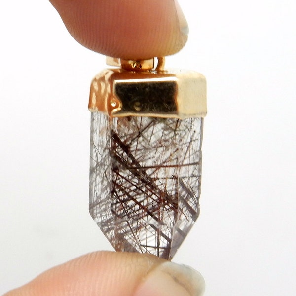 Colored Rutilated Crystal Quartz Point Pendant Charm with 24k Gold Electroplated Cap  -- (S82B14-08)