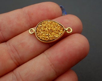 Druzy Bezel Connector- Gold Titanium Treated 12mm x 16mm Druzy Bezel Gold Plated Connector S56B16-18