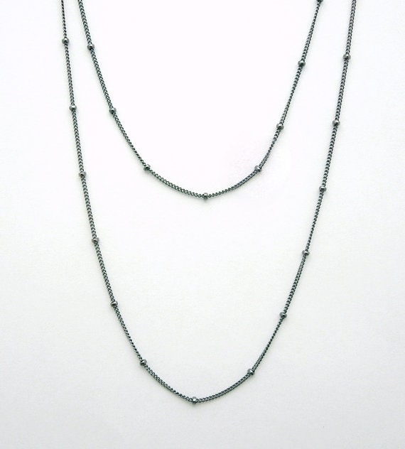 Layered Five Strand Necklace Rhodium on Sterling Silver Satellite Chain Bead Layered Five Strand Necklace Rhodium on Sterling Silver Satellite Chain Bead