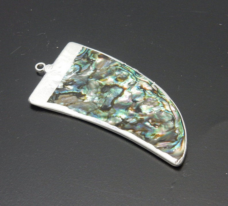 Abalone Shell Horn pendant with Electroplated Silver Edge S118B3-24