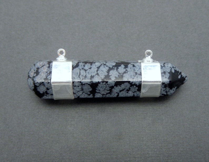 Snowflake Jasper Point Pendant Double Bail Pendant Connector with Electroplated Silver Edge and Bails S35B4b-06