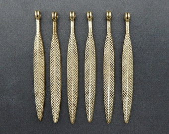 Brass Feather Pendant Charm (S4B3-10) Buy 1,, 3, 5, or 10