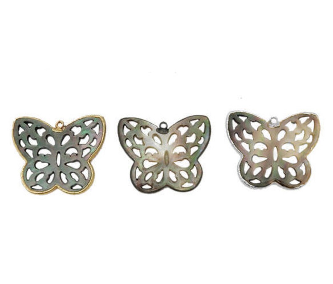 Abalone Butterfly Pendant With Electroplated 24k Gold, Silver, or Gun