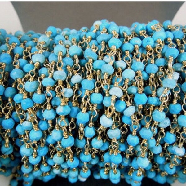 WHOLESALE Bulk lot 3ft Turquoise Rosary Beaded Chain Gold Over sterling or plated wire Wrapped chain Turquoise Prayer Chain(CHN-01B CHN-01S)