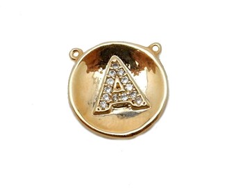 Rhinestone "A" Letter Charm -- Gold Plated Alphabet Letter Rhinestone Pendant with Rhinestone Pave Accents (S70B15-14)