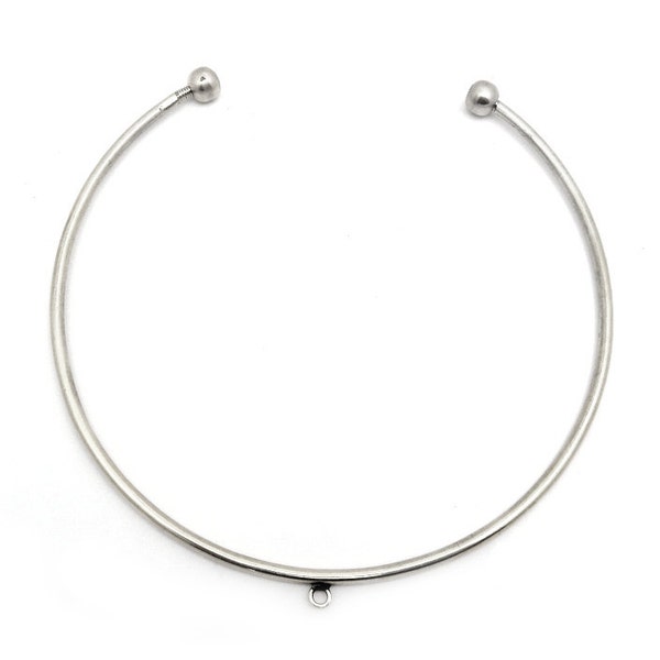 Choker Necklace - Thin Silver Toned Brass Choker Necklace with Bail to add your own charm (S72B6-03)