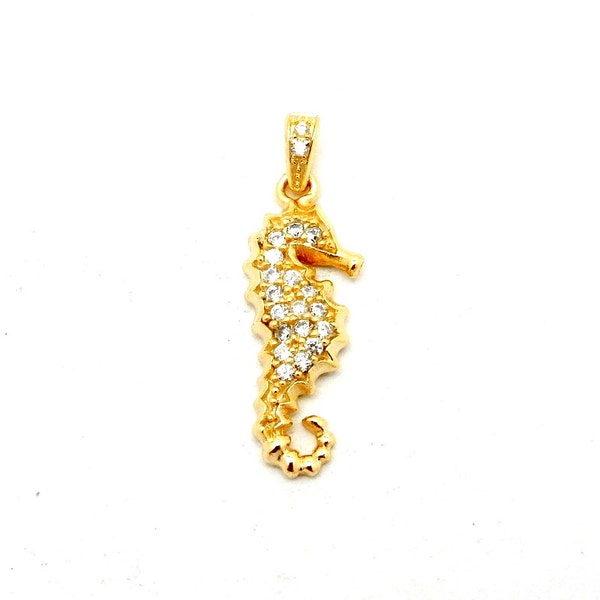 Gold Vermeil Seahorse Pendant with CZ Rhinestone Accents (LA-78)