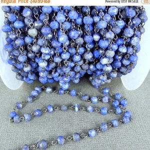 35% off Wholesale Lapis Lazuli Wire-Wrapped Chain-- Rosary style Black Polish Sterling Silver or Plated chain-- PER FOOT (chn-318s-chn-318b)