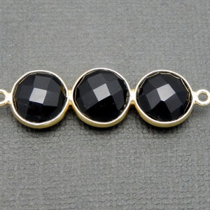 Black Onyx Triple Round Pendant Connector Three 10mm Gold Over Sterling Round Attached Bezels Double Bail Pendant S34B21-08 image 4