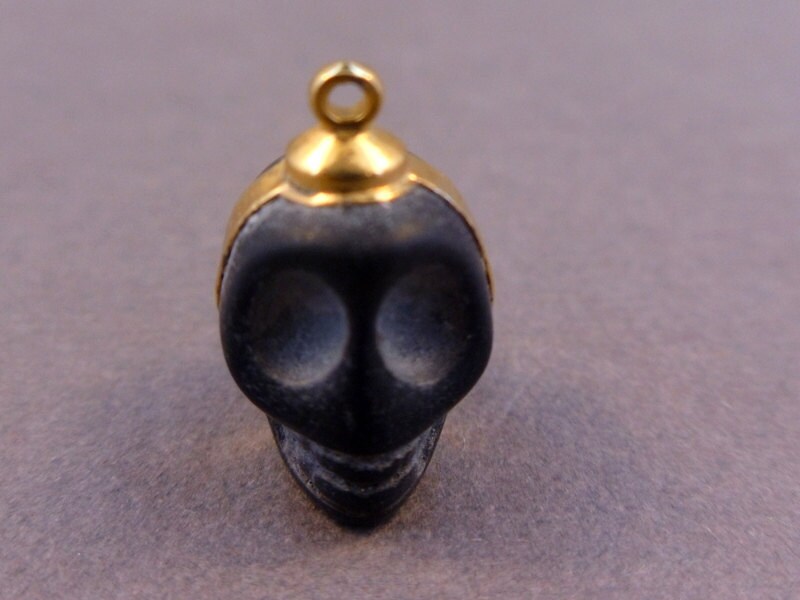 Black Skeleton Skull Pendant Charm edged in 24k gold | Etsy