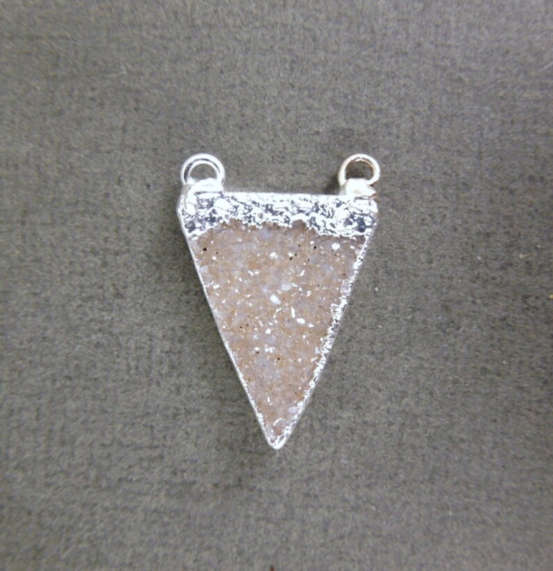 Druzy Druzzy Drusy Triangle Pendant Charm Silver Electroplated Edge and Double Bail S1B7-06 image 2