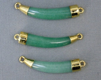 Aventurine Sideways Charm Pendant -- Aventurine Horn Double Bail Pendant Charm with 24k Gold Electrolated Caps (S2B13-10)