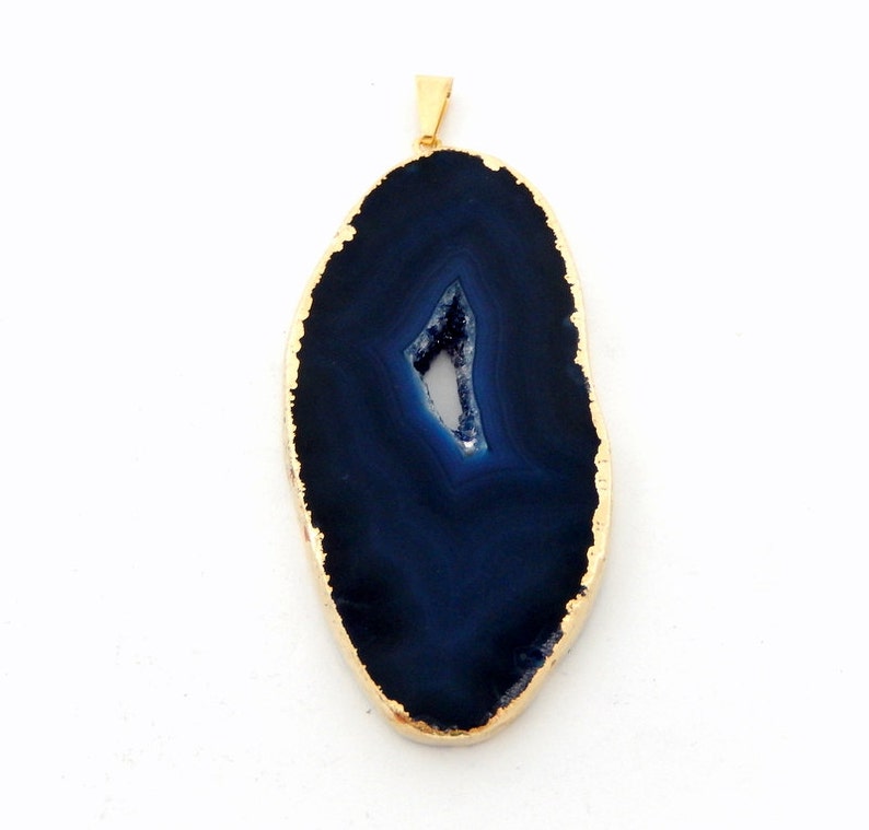 S20B17-12 BlueTeal Agate Freeform Pendant with Electroplated 24k Gold Edge