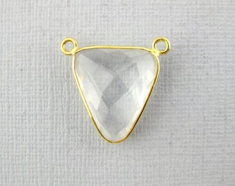 Conector de bisel- Conector triangular de estación de cuarzo de cristal - Colgante de encanto de doble fianza de enlace de bisel vermeil de oro de 17 mm x 15 mm (WU-16)