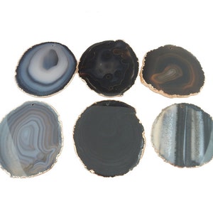 Black Agate Slice Druzy Bead Pendant with Electroplated 24k Gold Edges  (S64B1)