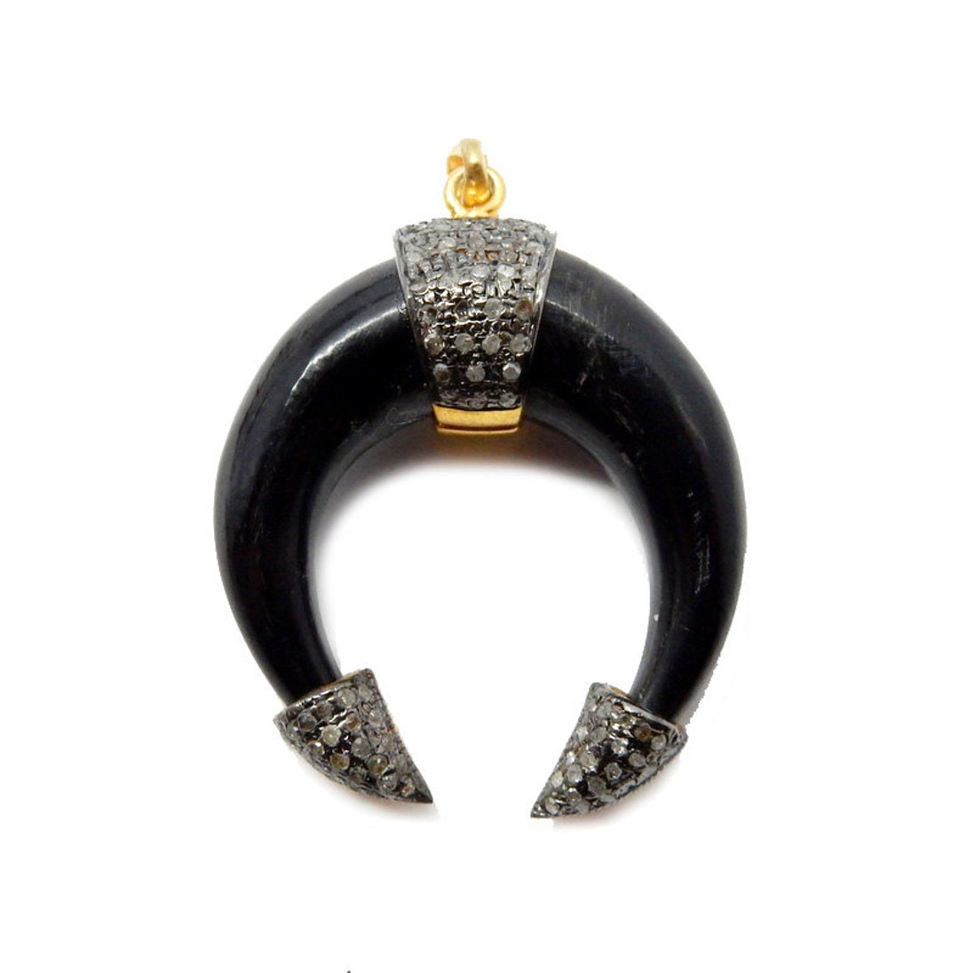 Pave Diamond Black Bone Crescent Pendant Set in a Gold Over - Etsy