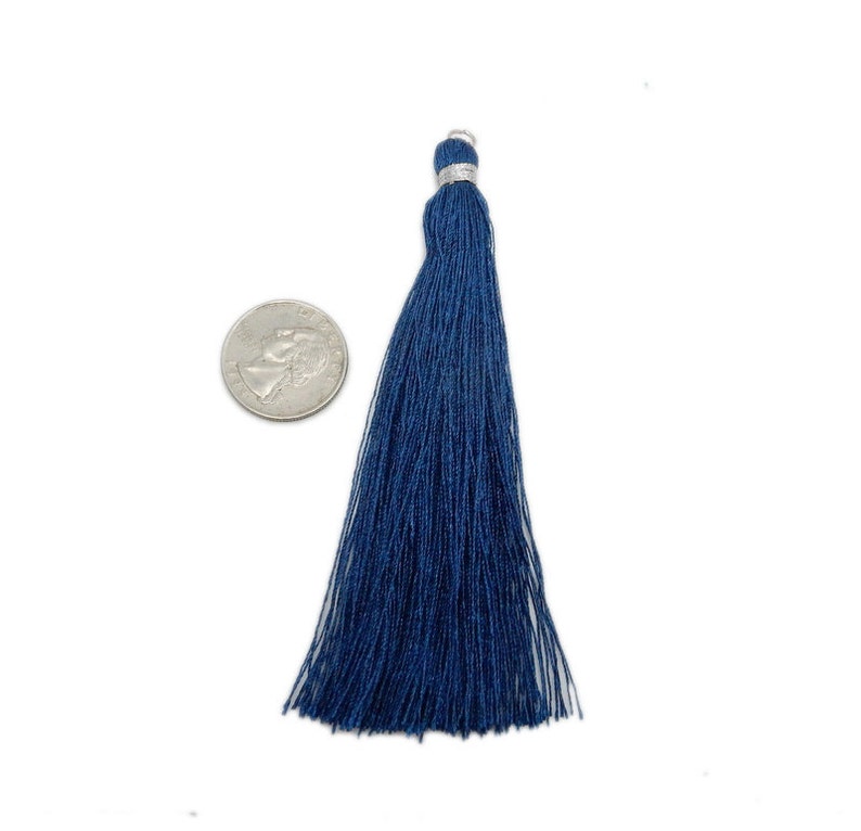 Blue Tassel Large Silver Toned String Tassel Pendant Etsy