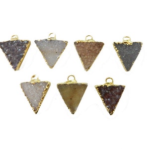 Druzy Druzzy Drusy Triangle Pendant Charm with 24k Gold Electroplated Edge (S11B4-09)