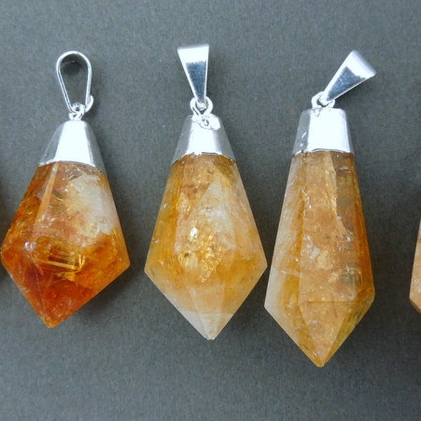 Fancy Citrine Quartz Points with Electroplated Silver Cap and Bail FP -- (S19B7-06)