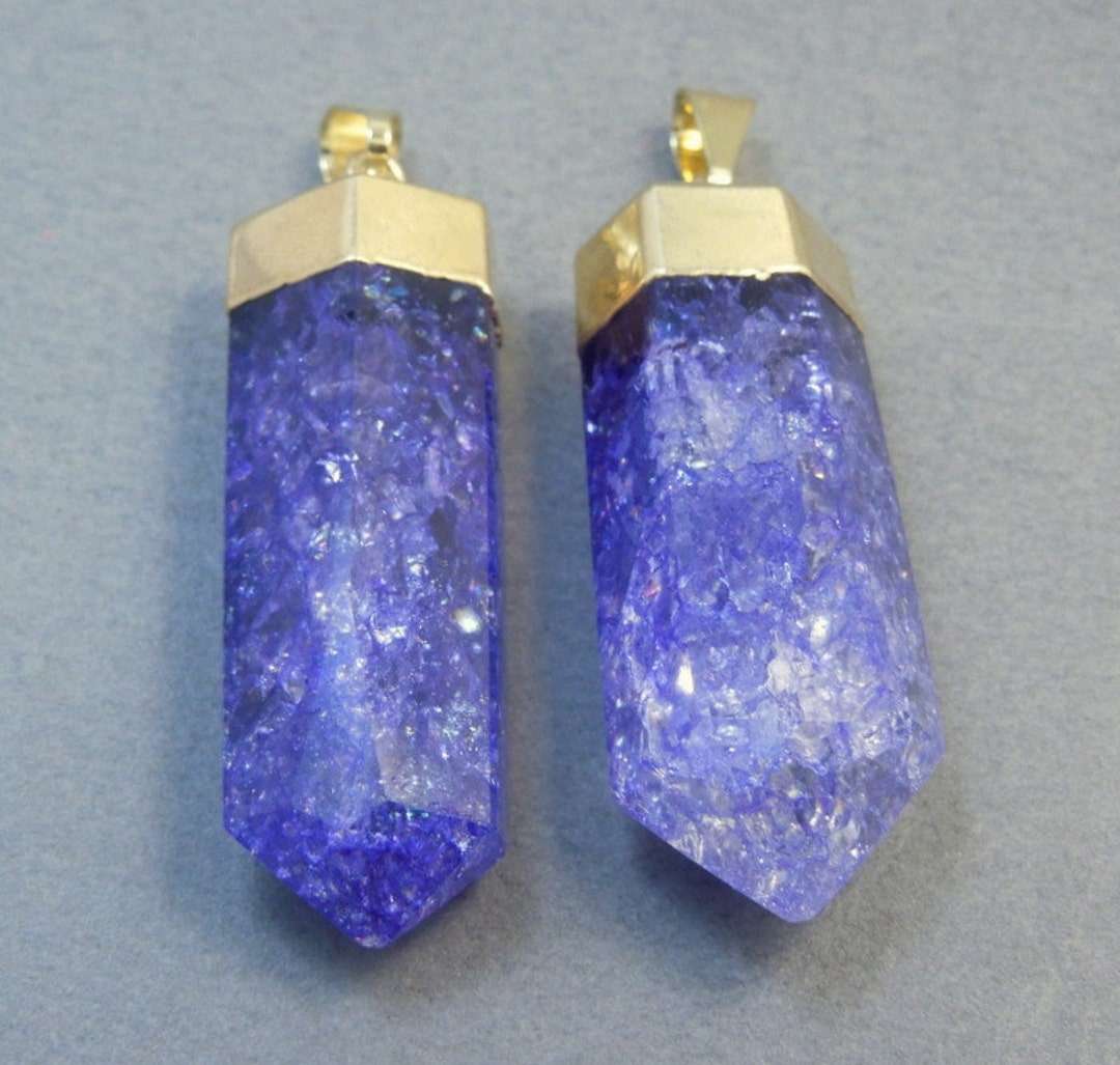 Dark Purple Crystal Quartz Point Pendant With Gold Electroplated