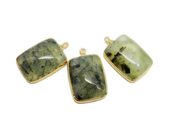 Prehnite Pendant - Rectangle Prehnite Pendant with Electroplated 24k Gold Edge (S93B18-19)