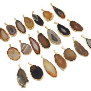 Petite Natural Agate Slice Pendant with Electroplated 24k Gold Edge (S111B1-02)