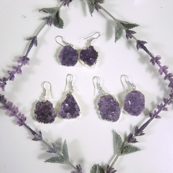 Boucles d’oreilles améthystes améthystes améthystes Druzy - plaqué or 24 carats ou argent (S56B24A) 2d9474 Boucles d’oreilles améthystes améthystes améthystes Druzy - plaqué or 24 carats ou argent (S56B24A) 2d9474