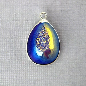 Purple Shimmer Druzy Drussy Druzzy Teardrop Charm Pendant With Silver
