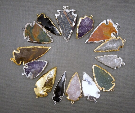 AH432 Electroplated With 24K Gold Plated Pendant 4 Pieces Brand New Jasper Arrowhead Double Bail Pendant 55-58 mm