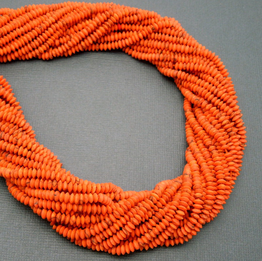 Orange Howlite Heishi 4mm X 2mm Rondelle Beads-- ONE Full STRAND (S36B7 ...