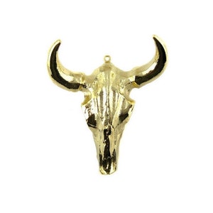 Gold Buffalo Cattle Skull Pendant-- Gold Electroplated Longhorn Cattle Skull Charm Pendant (S20B3-04)