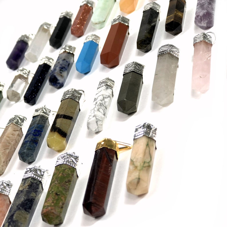 Gemstone Point Pendants in Silver Toned Bail image 2