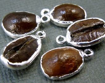 Coffee Bean Charm Pendant-- Coffee Bean Pendant with Silver Electroplated Edge (S2B6-14)