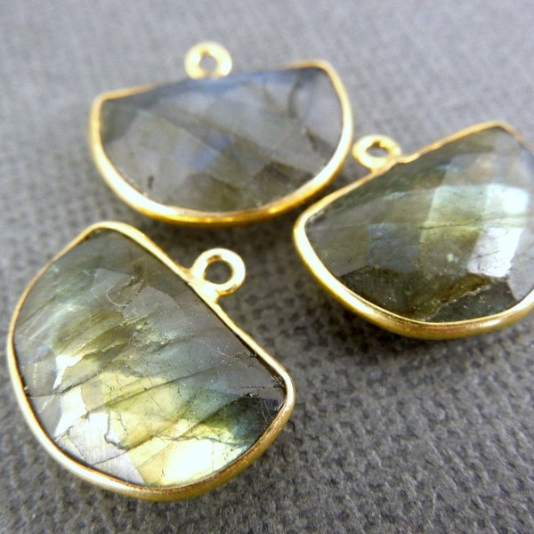 Labradorite Station Half Circle Charm Pendant - 11mm x 15mm Gold Vermeil Bezel Pendant (WP-22)