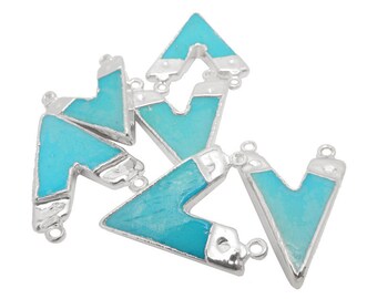 Petite Turquoise Colored Bone Chevron Double Bail Pendant with Electroplated Silver Edge CHV (S98B9-05)