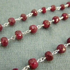 Gemstone Chain - Dyed Ruby Wire Wrapped Sterling Silver Chain - Beaded ...