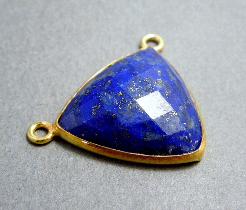 Lapis Lazuli Trillion Cut Double Bail Pendant 19mm Gold over Sterling Silver Bezel Charm Pendant S39B12-10 image 3