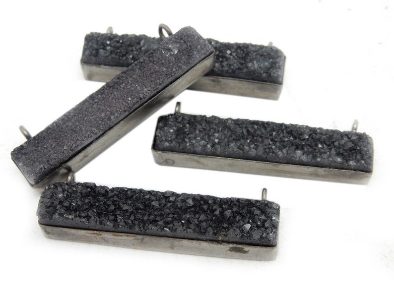 Dyed Black Colored Druzy Double Bail Pendant Bzldruz Oxidized Silver Plated Bezel Bar S35B15-01