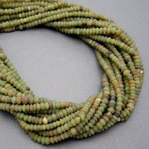 Green Jade Beads-- Green Jade 4mm x 3mm Rondelle Beads -- ONE Full Strand (S36B7-10)