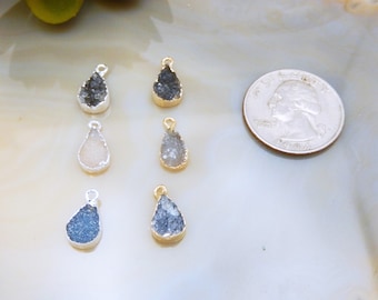 Petite Teardrop Druzy Pendant Electoplated with Single Bail - Pick Your Color (S8B26)