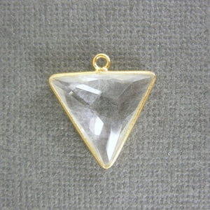 Crystal Quartz Station Charm Pendant- 16mm Triangle Charm Pendant with Gold Vermeil Bezel (GK-118))