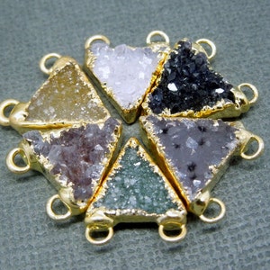 Druzy Druzzy Drusy Double Bail Petite Triangle Charm Pendant with Electroplated 24k Gold Layered Edge (S1B7-09)